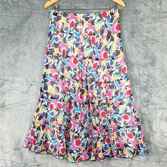 Womens Skirt 8‎ Petite Maxi Colorful Artsy Abstract Tiered Boho Fairy Whimsical - Picture 1 of 5